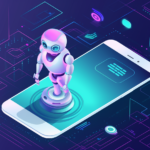 a cute robot exit from a smartphone in vector illustration